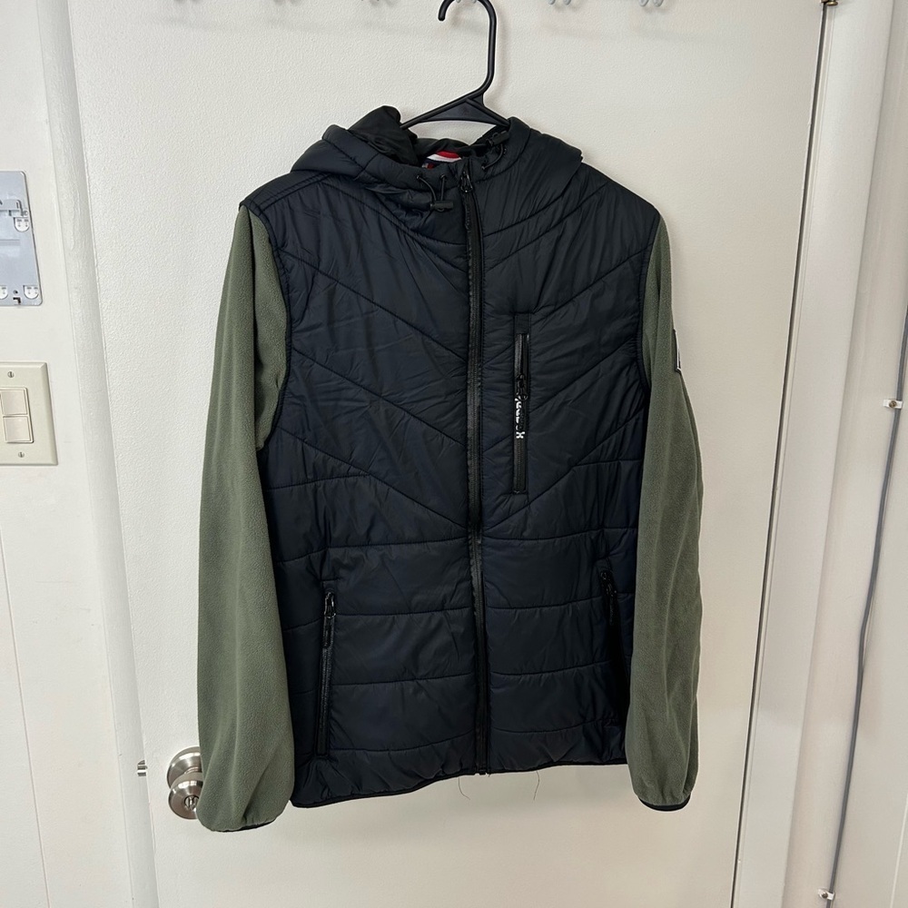 Reebok Black and Green Puffer Jacket with Hood